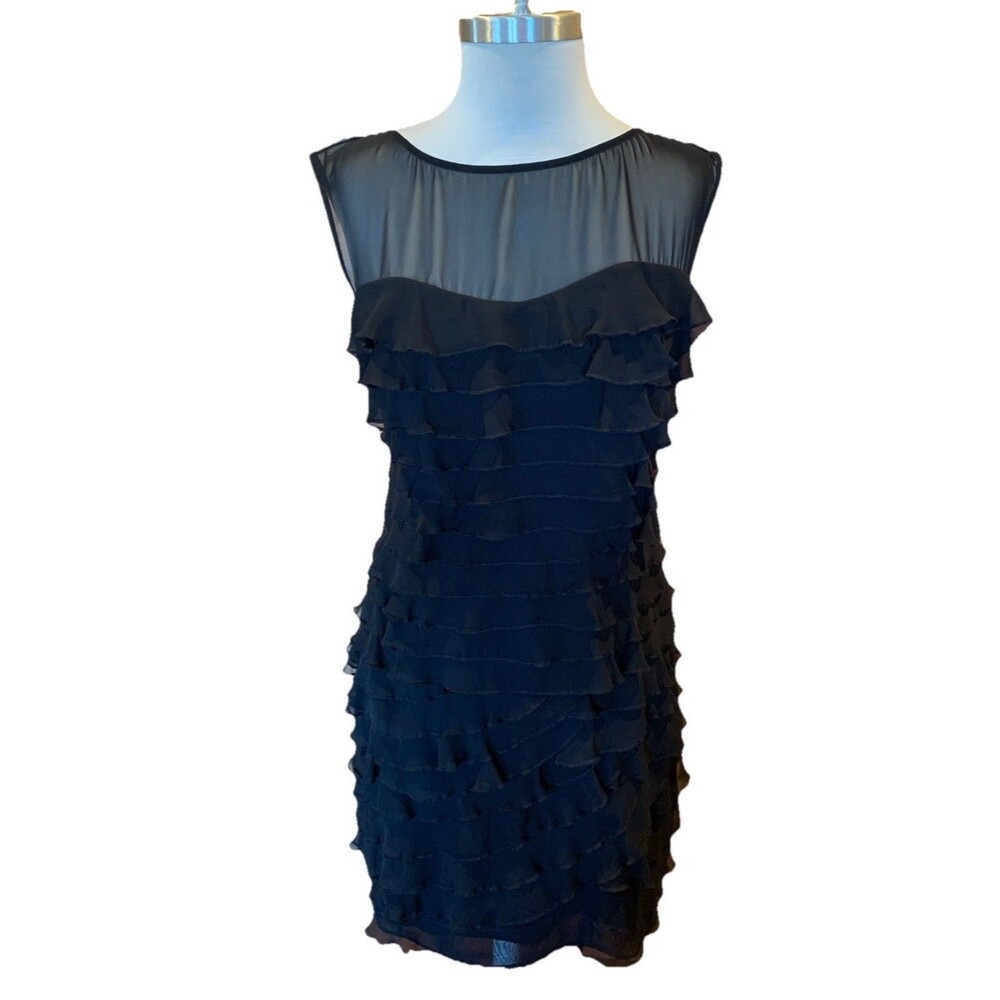 Express Ruffled Flouncy Mini Dress Sz 10 Black Sexy Vamp Holiday Party New Year